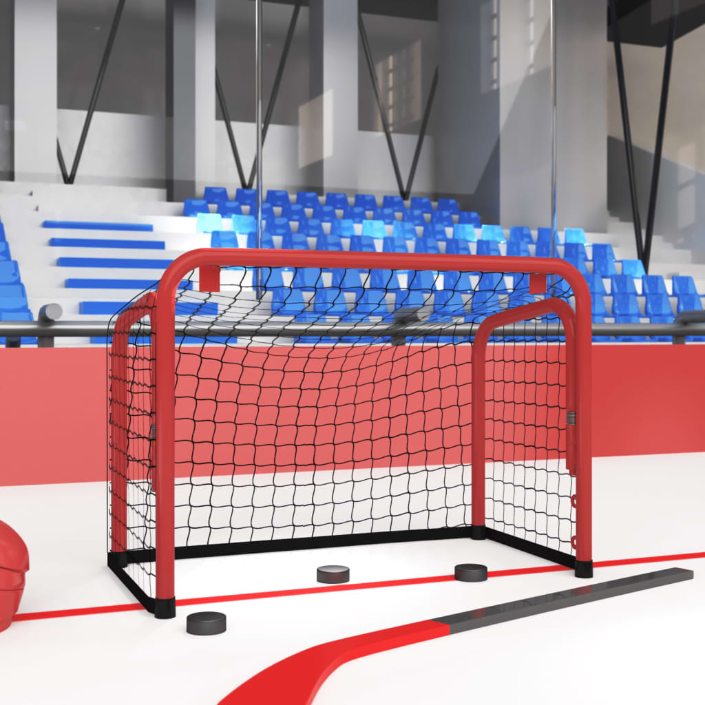 vidaXL Hockeytor mit Netz Rot & Schwarz 68x32x47 cm Stahl & Polyester 