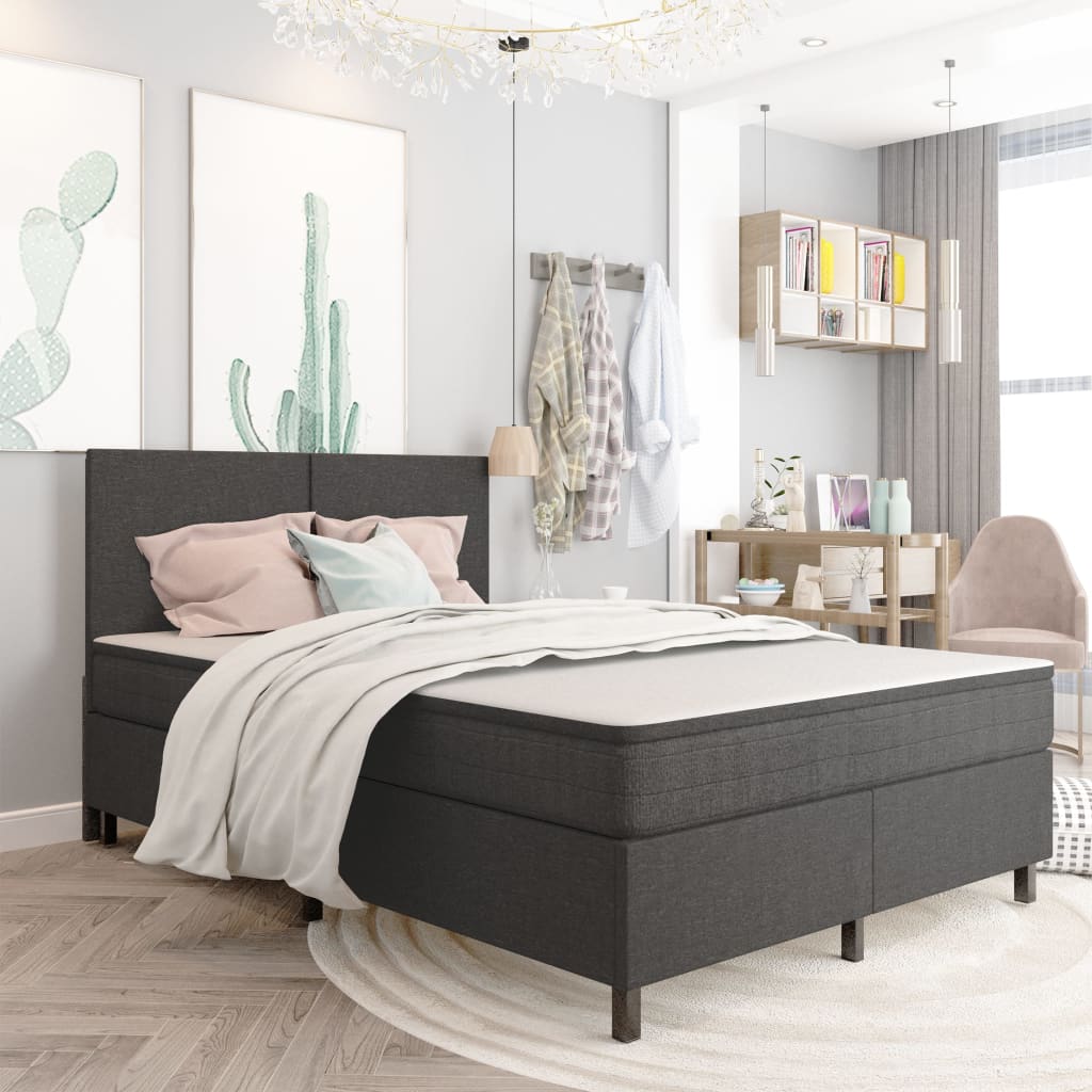   vidaXL Boxspringbett Dunkelgrau Stoff 160x200 cm