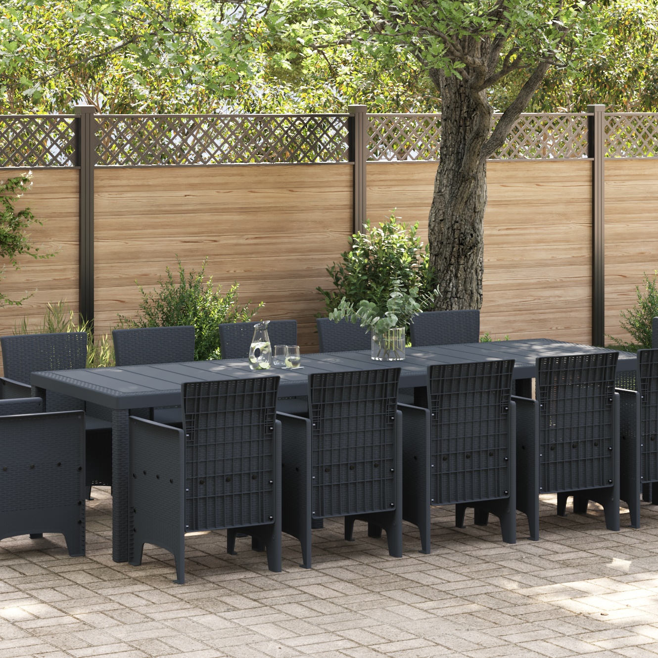 vidaXL 13-teilige Garten-Essgruppe Anthrazit Poly Rattan, vidaXL Gartentisch Anthrazit 150x100x73 cm Poly Rattan, vidaXL Gartenstühle 4 Stück Anthrazit Poly Rattan