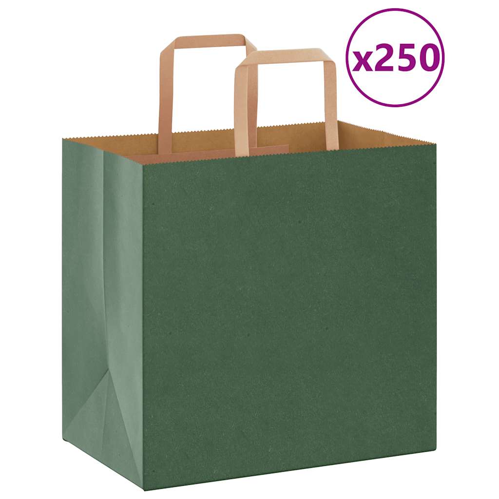 vidaXL Papiertragetaschen 250 Stk. mit Henkeln Grün 26x17x25 cm