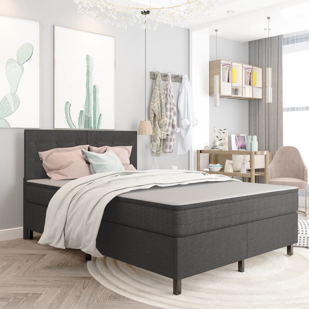   vidaXL Boxspringbett Dunkelgrau Stoff 140x200 cm