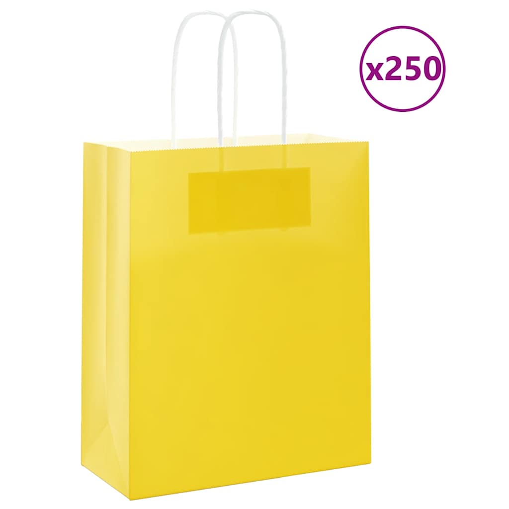vidaXL Papiertragetaschen 250 Stk. mit Henkeln Gelb 18x8x22 cm