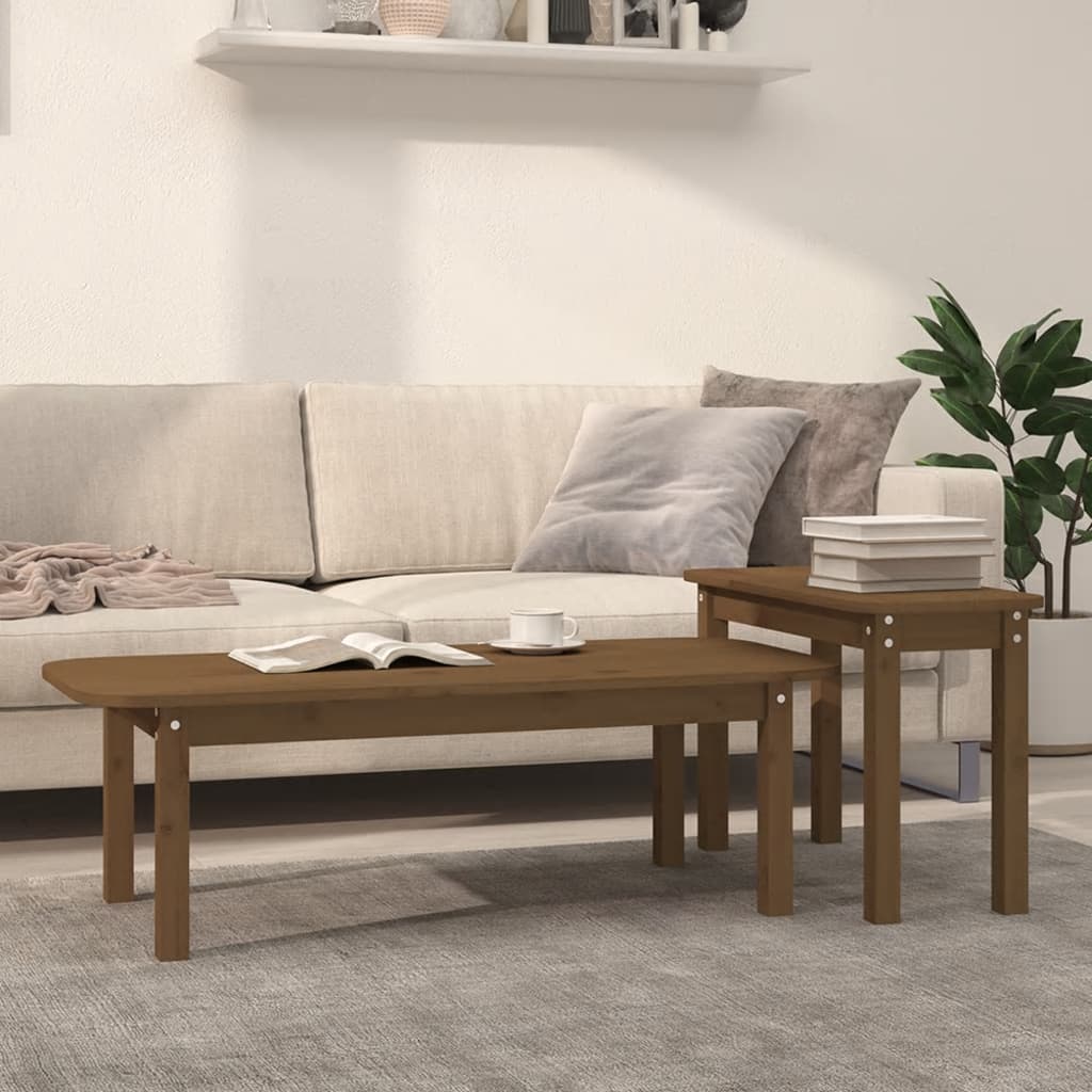 vidaXL 2-tlg. Couchtisch-Set Honigbraun Massivholz Kiefer