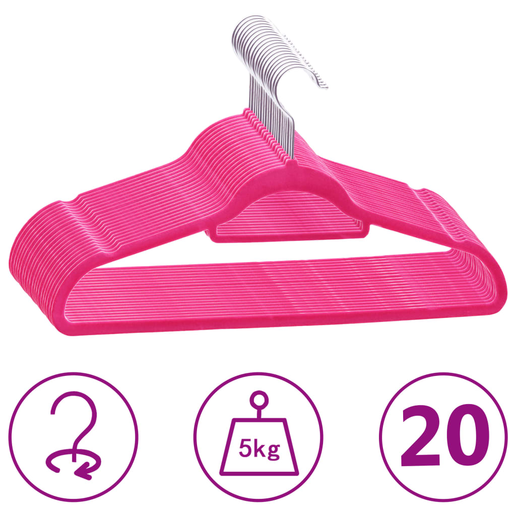 vidaXL 20 Stk. Kleiderbügel-Set Anti-Rutsch Rosa Samt