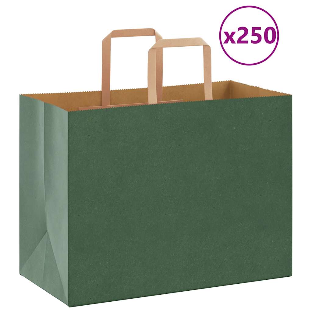 vidaXL Papiertragetaschen 250 Stk. mit Henkeln Grün 32x17x25 cm