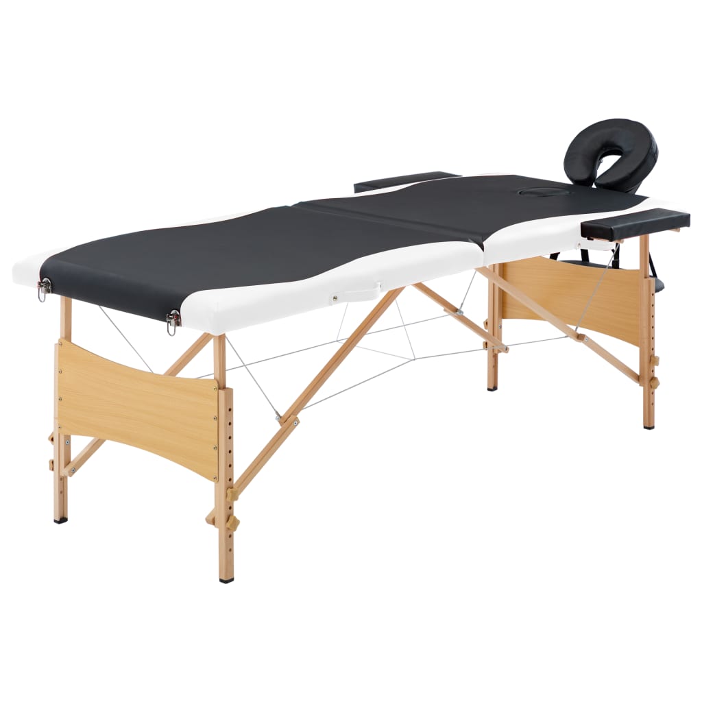  vidaXL Massageliege Klappbar 2-Zonen mit Holzgestell Schwarz und Weiß