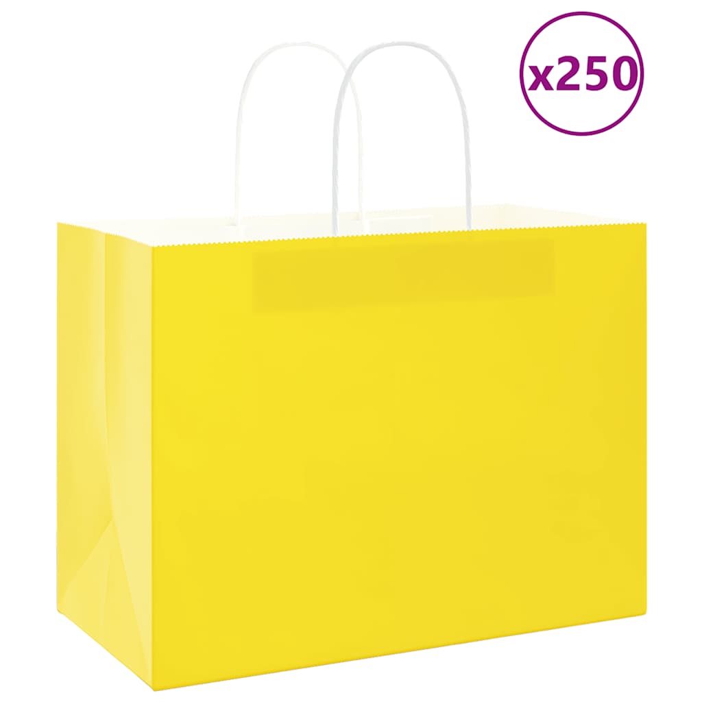 vidaXL Papiertragetaschen 250 Stk. mit Henkeln Gelb 32x17x25 cm