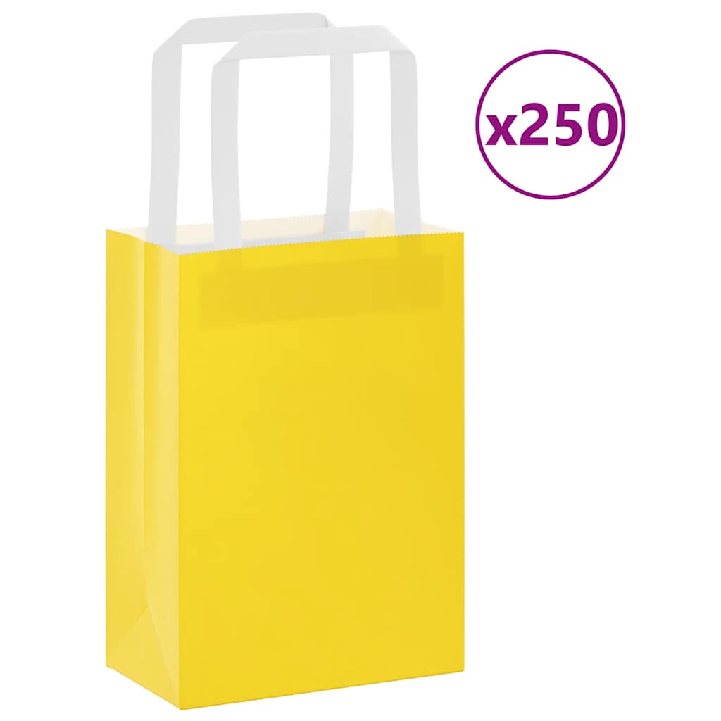 vidaXL Papiertragetaschen 250 Stk. mit Henkeln Gelb 15x8x21 cm