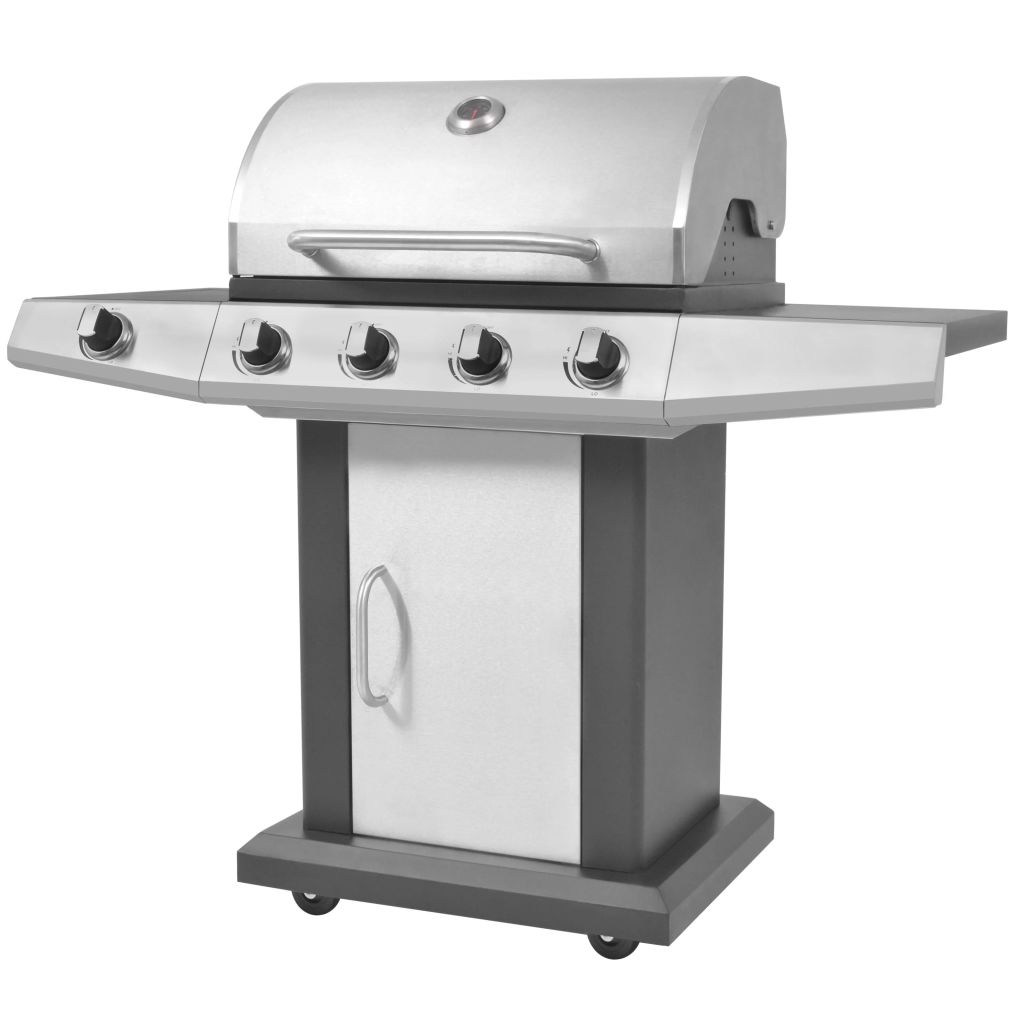 vidaXL Gasgrill 4+1 Flammen Schwarz und Silbern